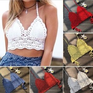 White Handmade Crochet Halter Backless top